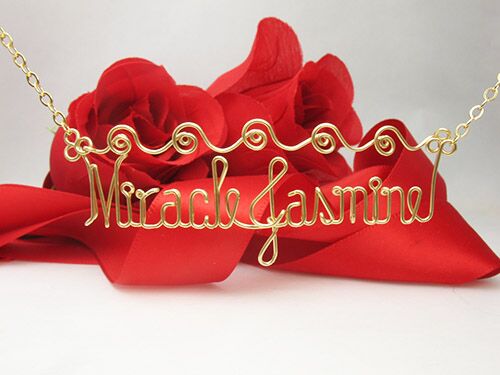 Miracle_Jasmine_waves_design_824 Tow Name Necklace in gold wire