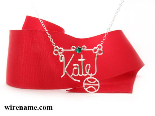 Kate_Basketball_Charm_silver_necklace_2570 Personalized wire name necklace