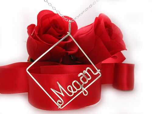 Square-Megan-pendant_necklace_wire_jewelry_6586 Square pendant and personalized wire name necklace