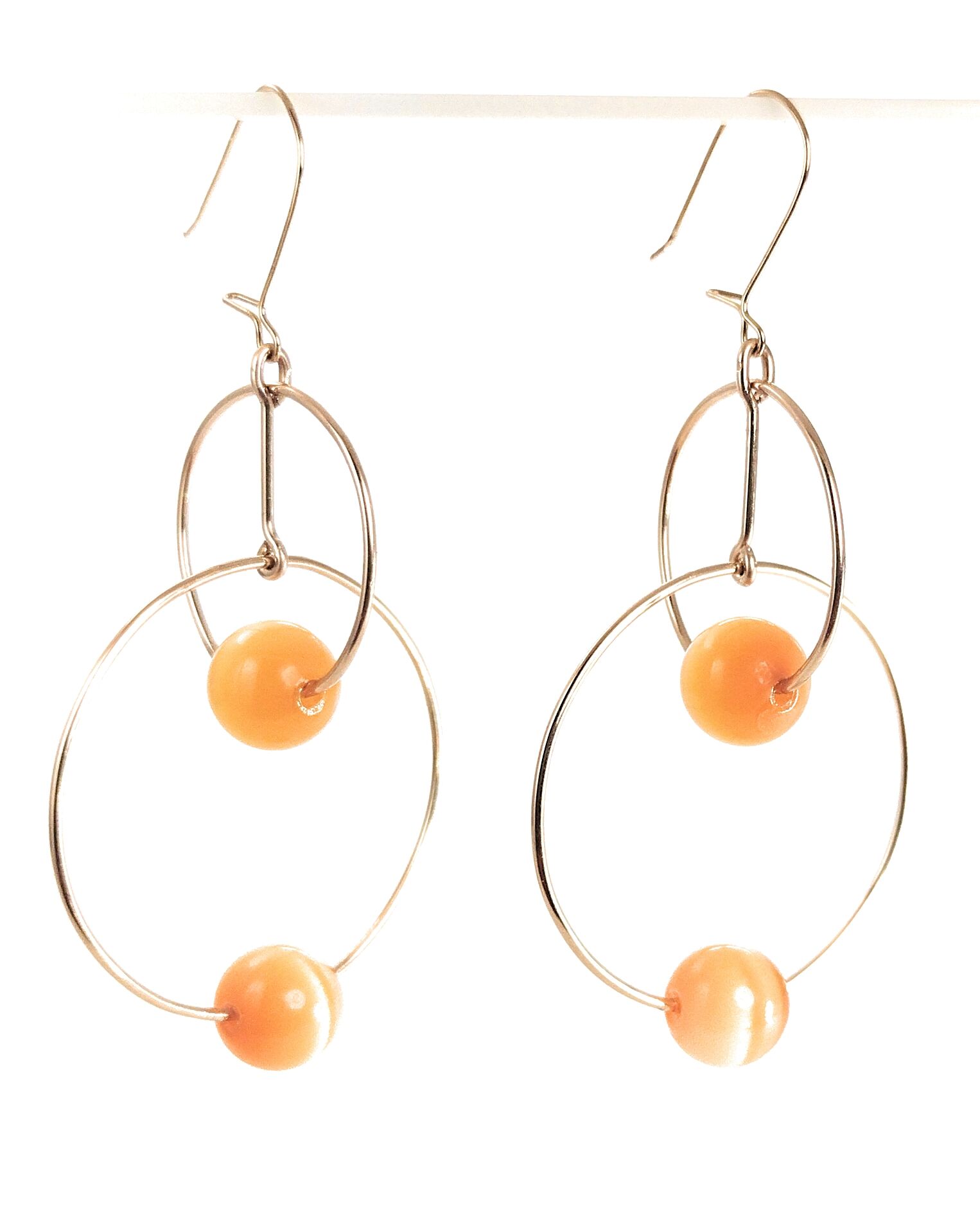 dangle wire earrings with yellow cats eye crystal beads